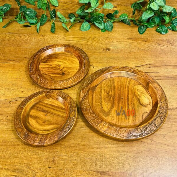 Flower Carved Wooden Platter-waoo-handicrafts-pakistan