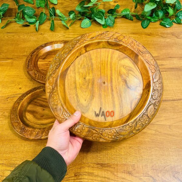 Flower Carved Wooden Platter-waoo-handicrafts-pakistan